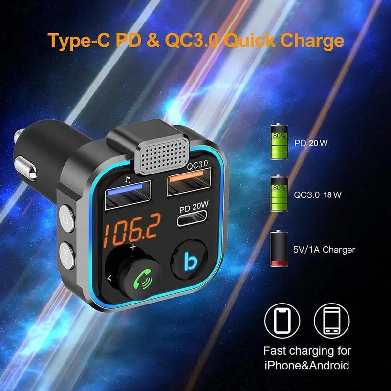 Bluejw Car Bluetooth 5.0 FM Transmitter, QC3.0 Dual USB Car Charger, Handsfree Calling, MP3 Music Player, Automobile Chargers with Display - Image 3